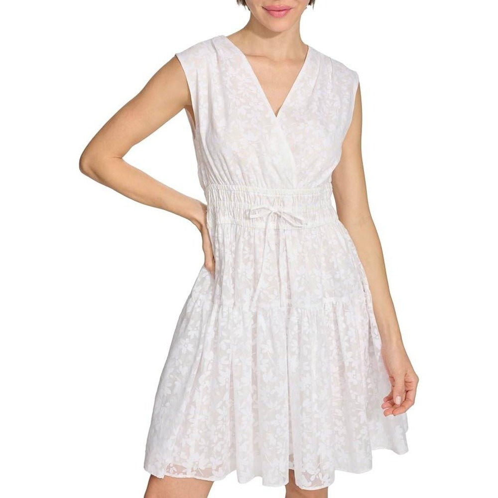 Tommy Hilfiger NEW $139 Sleeveless V-Neck Petal Burnout Fit & Flare Mini Dress